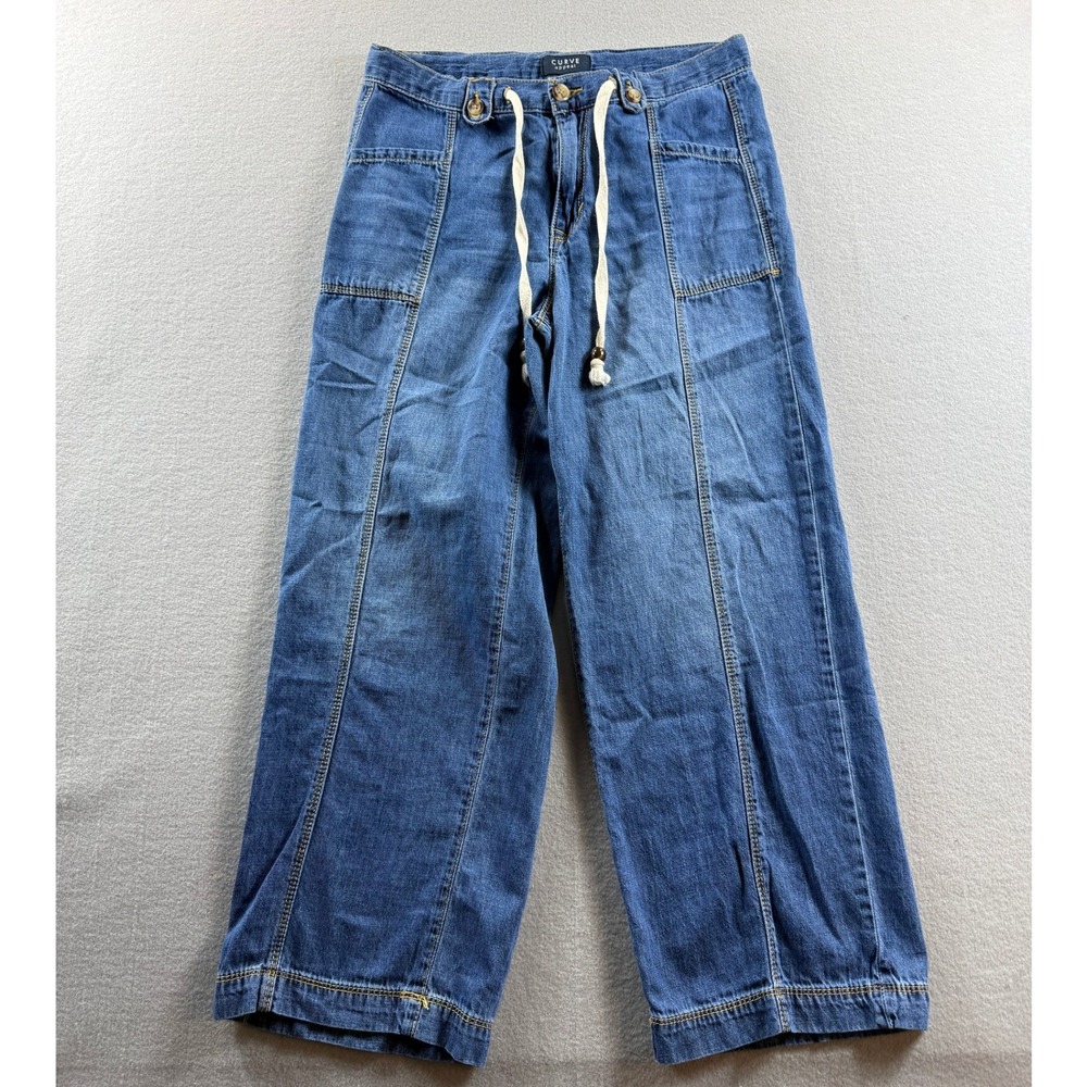 Curve Appeal Jeans Women 4/27 Blue Wide Leg Drawstring Seam Detail 29x25